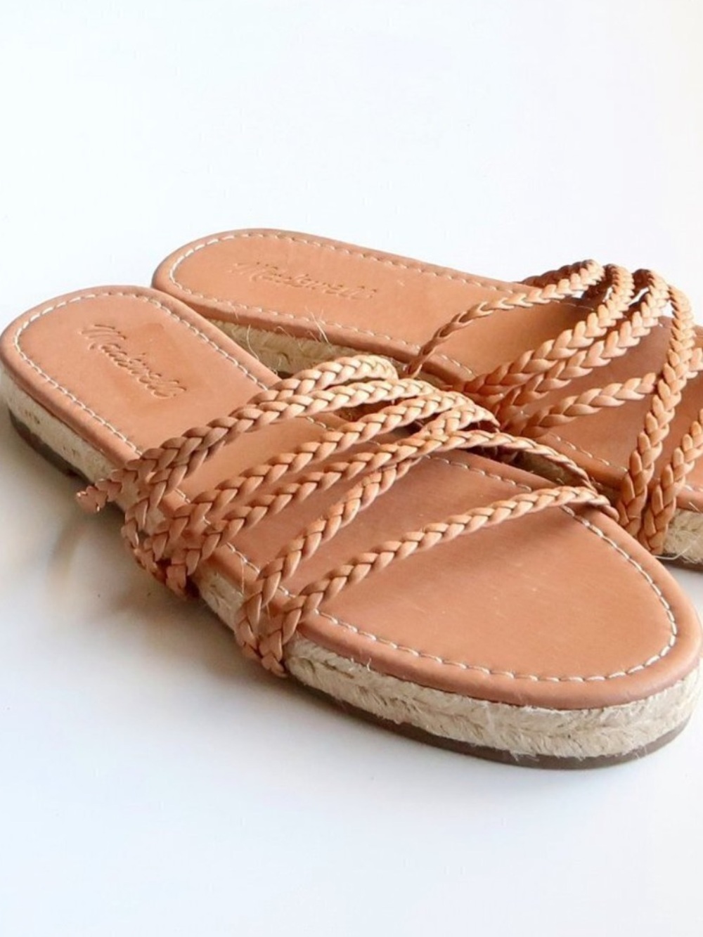Madewell The Kathryn Espadrille Slide Sandal in Leather Amber Brown NWT
